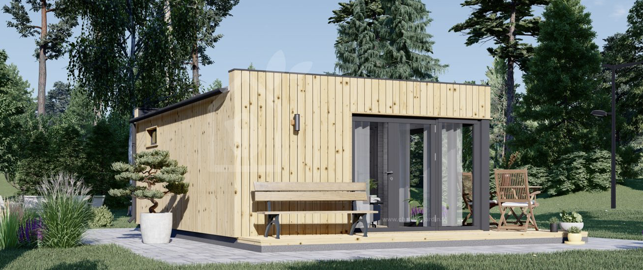 Studio de jardin PREMIUM de 30 m² (34 mm + bardage), 6.5 x 4.5 m